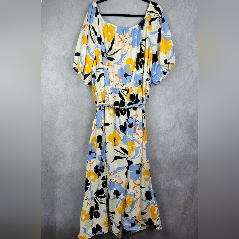 Eloquii Optional‎ Off the Shoulder Maxi/Midi Floral  Summer Cotton Dress Size 28 - Picture 4 of 14